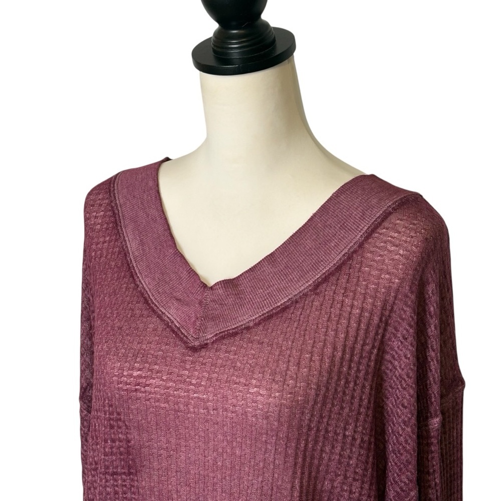 Free People We The Free South Side Thermal Top L Violet Relaxed Lightweight FLAW - Picture 5 of 13